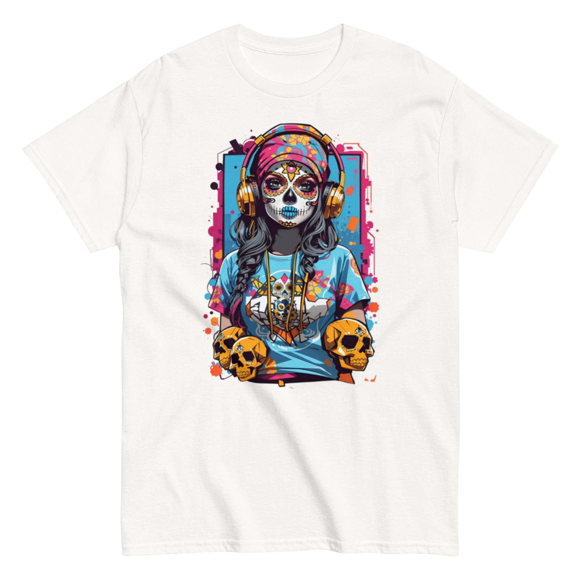 unisex-classic-tee-white-front-6a74ea87290c9.png Neon Calavera - Image 1
