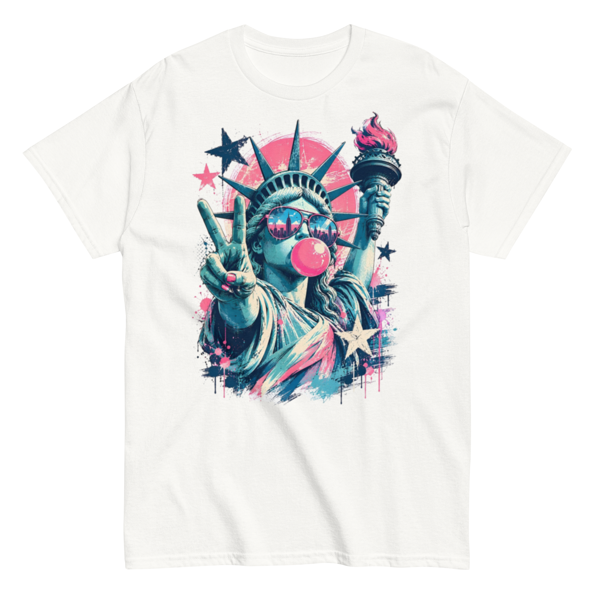 unisex-classic-tee-white-front-6a74f3c7393c1.png Neon Liberty - Image 1